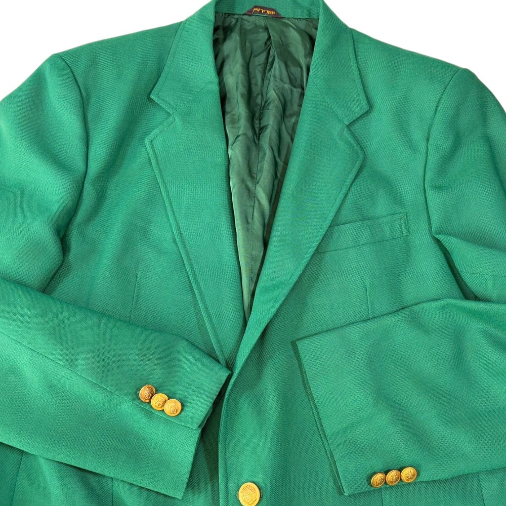 Woodmere 44L Green Blazer Gold Crest Button Two Button Sport Coat Preppy Retro